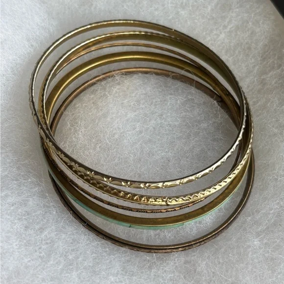 Gold Tone and Green Bangle Set - Picture 3 of 3